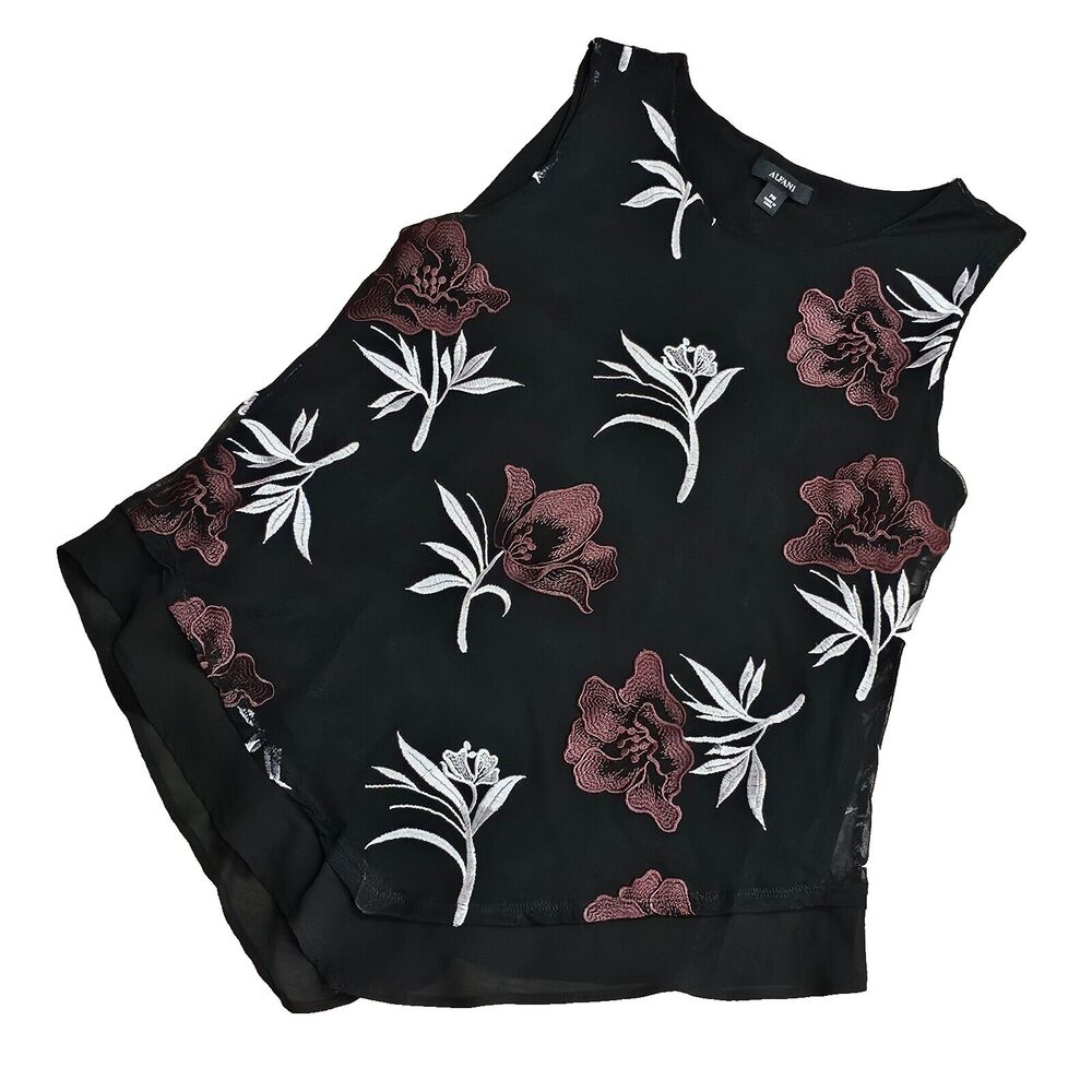 ALFANI Vintage Women's Whimsigoth Top Sleeveless Floral Embroidered Micromesh PM